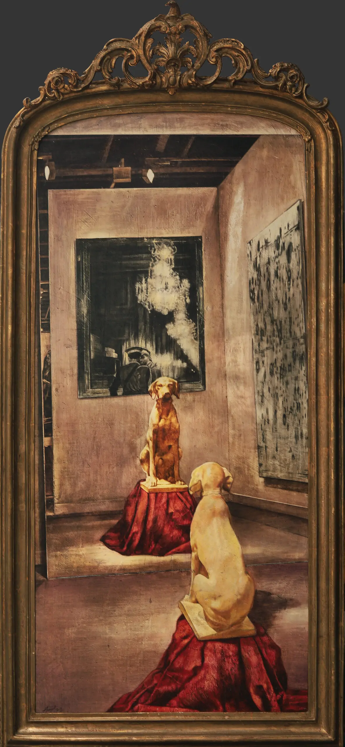 Masquerade5 At the Borderline of Mirages,with frame 40x86 inch, Tempera on Canvas Board